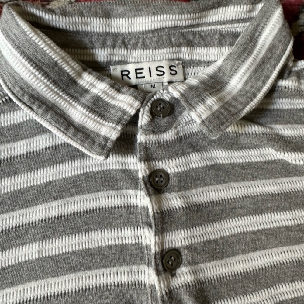 Reiss grey and white textured cotton polo